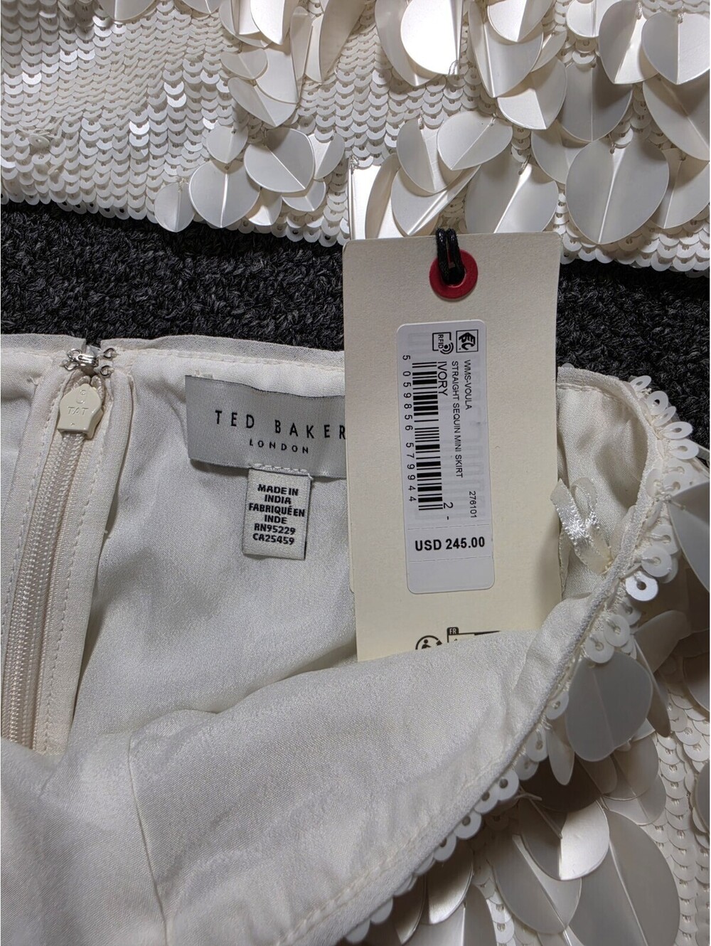 Ted Baker London Ivory Sequin 2 Piece Set Crop Top Mini Skirt NWT Size 2 - Picture 11 of 16
